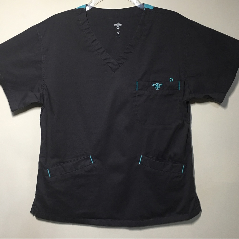 Med Couture Scrub Top in Black/Crush Blue - Size S